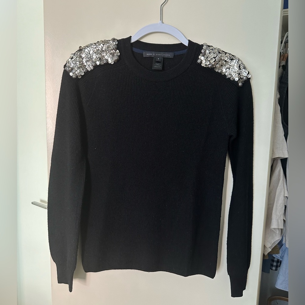 Marc by Marc Jacob’s Black Sweater with Silver Sequin Shoulder Detailing, Size S